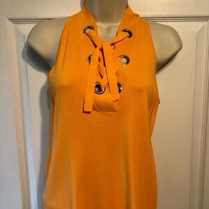 Joseph A Orange Sleeveless,  Lace-Up Knit Top